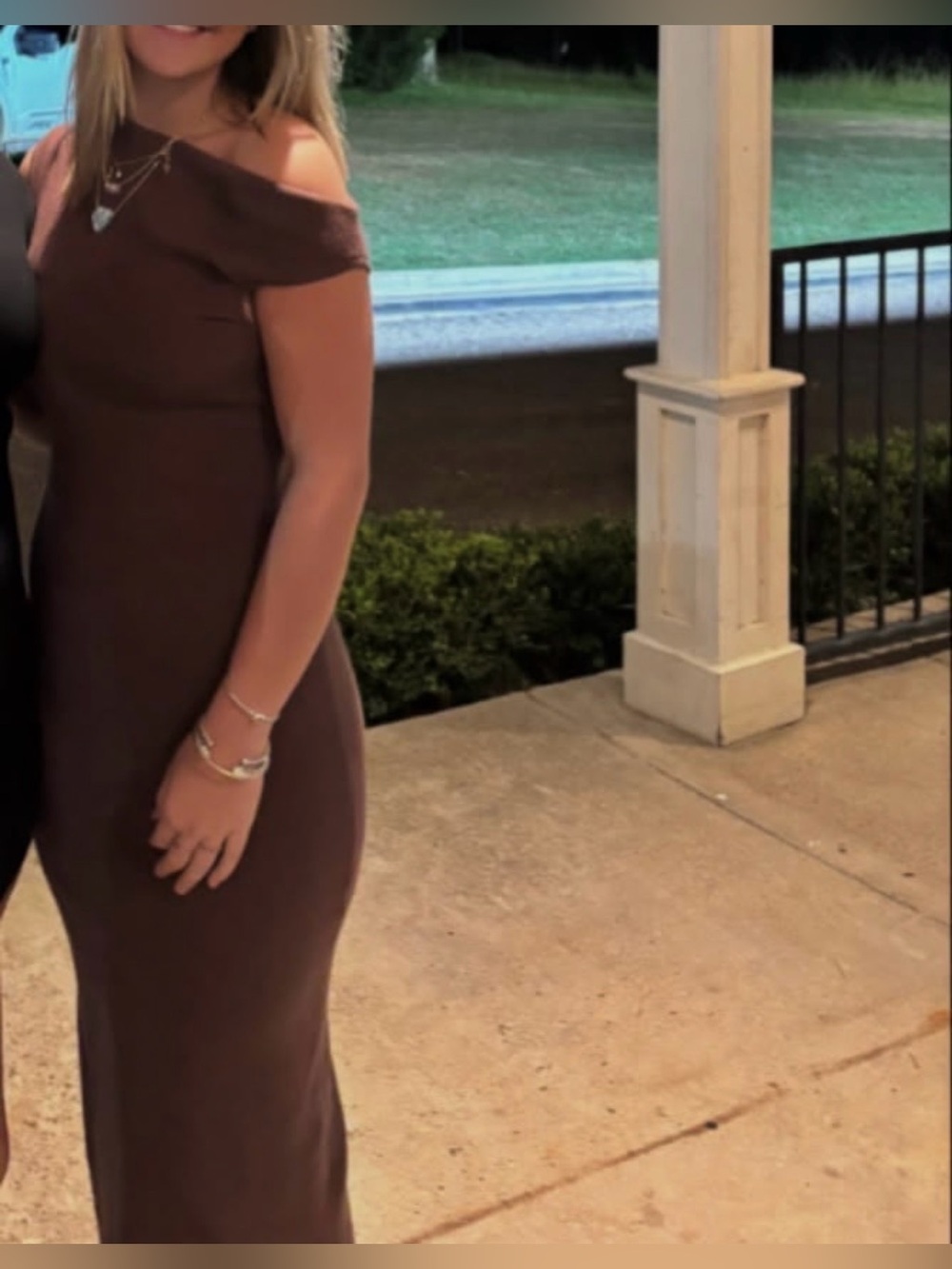Elegant Off-Shoulder Brown Maxi Dress